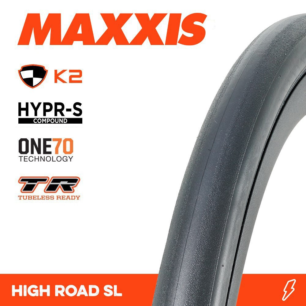 Maxxis Tyre High Road SL 700 X 25C Hypr-S K2 One70 TR Carbon Fold 170TPI